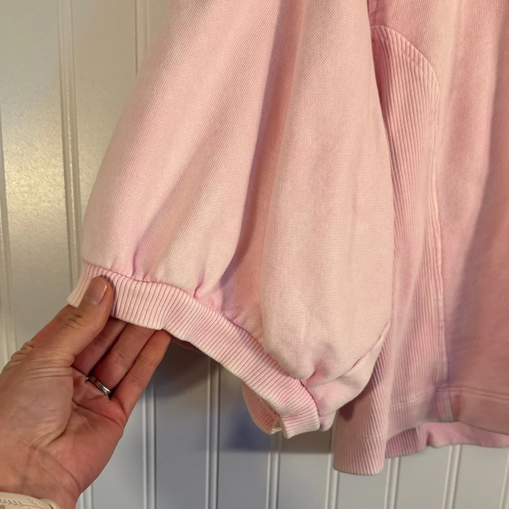 Aerie Seams Right Short Puff Sleeve Cropped Sweatshirt Light Pink Size XXL - Picture 3 of 10